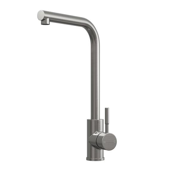 Flode Mjörn | Single Lever Kitchen Sink Mixer Tap with Swivel Spout | L Neck Design | Brushed Steel Finish