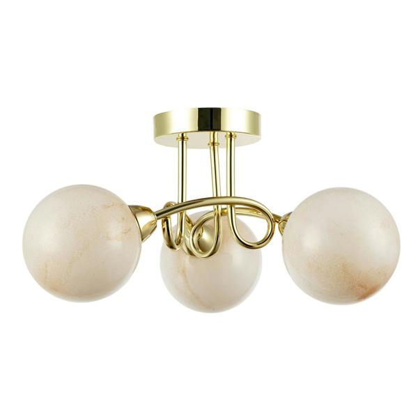 Modern Polished Gold Ceiling Light with Amber Marble Glass Shades Image 1