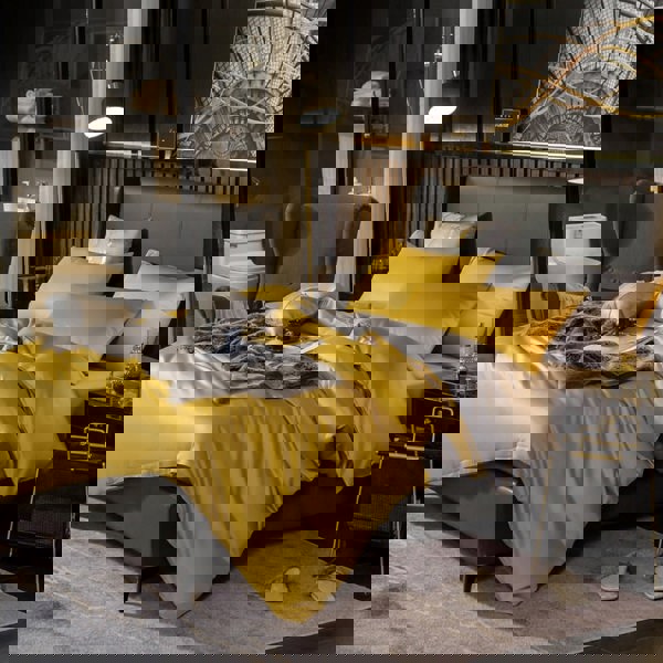 Anyhouz Anycozy Duvet Comforter Set Queen Yellow/ Light Grey Egyptian Cotton Thick Blanket Bedspread 4 Pcs Bed Set