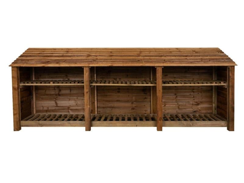 Arbor Garden Solutions Wooden Log Store with Shelf W-335cm, H-126cm or 180cm, D-88cm - Brown Finish