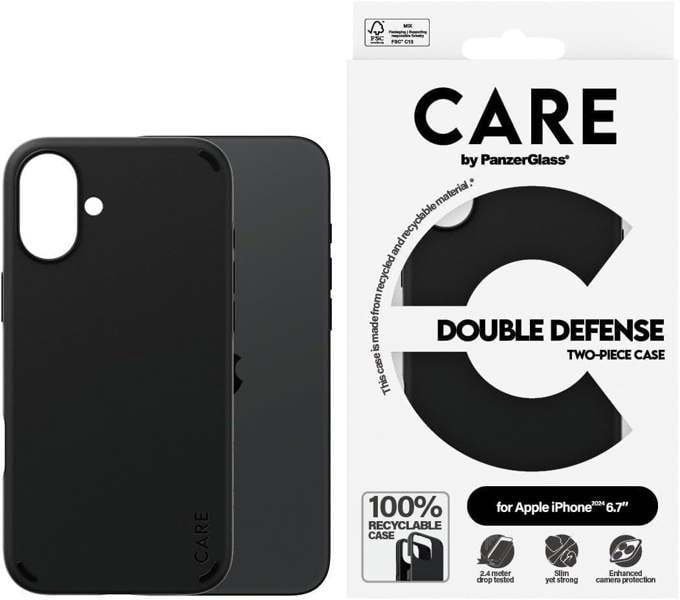 PanzerGlass Panzer Glass Care Double Defense Case for iPhone 16 Plus 6.7" Black - 1335