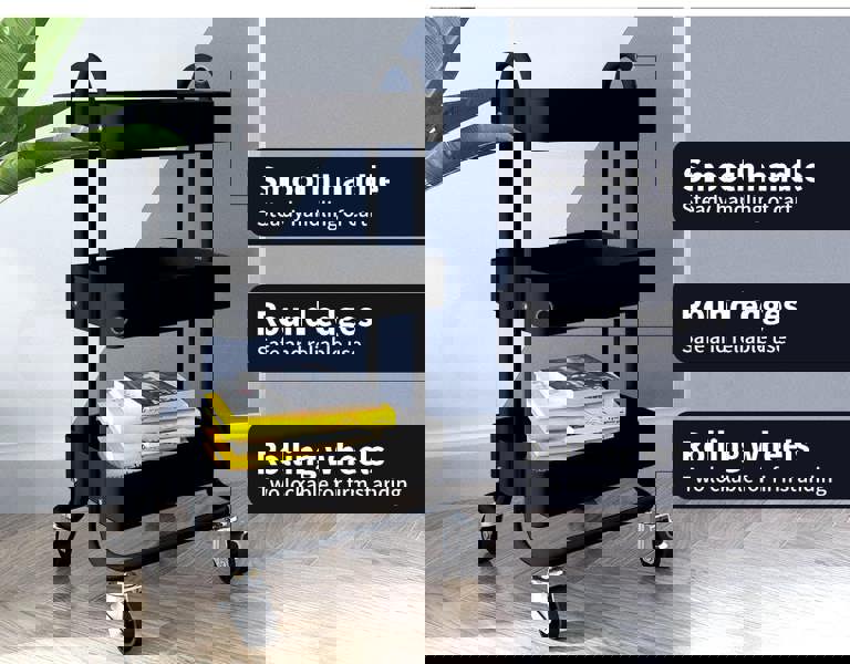 Levede Kitchen Trolley Cart 3 Tiers Storage Rack Steel Shelf Organiser Wheels