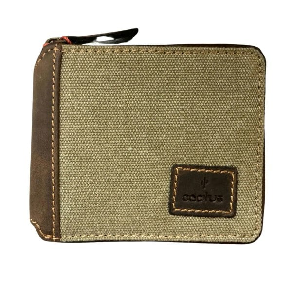 KHAKI ZIP AROUND CANVAS WALLET