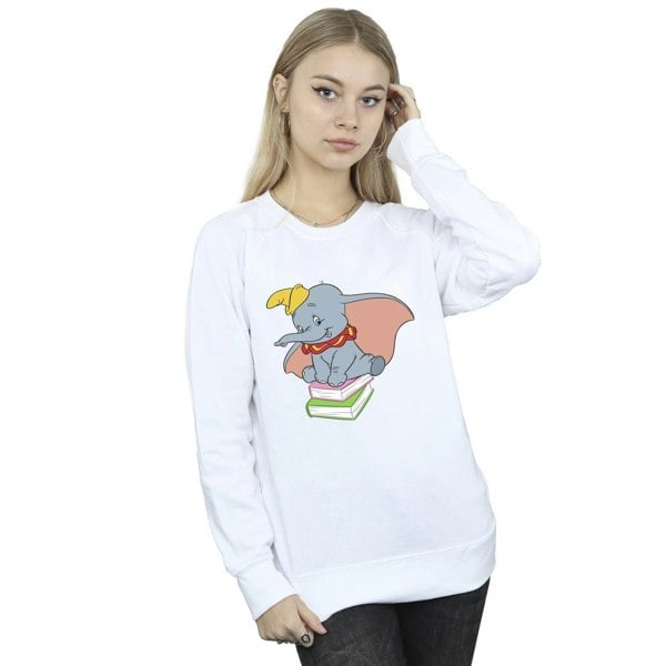 Disney Womens Dumbo Sitting On Books Sweatshirt - White