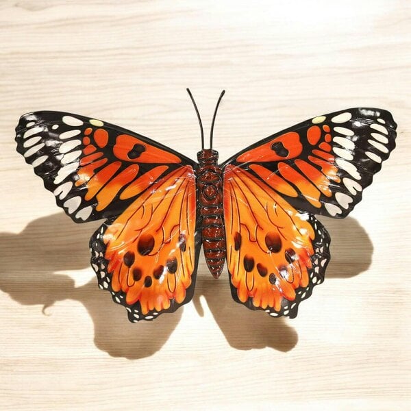 EDH Door Hardware Medium Metal Orange Butterfly Wall Art – 23 x 34 x 1 CM | 3D Hand-Painted Metal Butterfly Decoration | Weatherproof Indoor & Outdoor