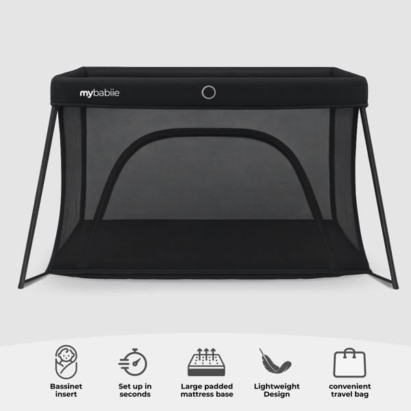 My Babiie MBTC3 Air-Light 3-in-1 Travel Cot with Bassinet - Black