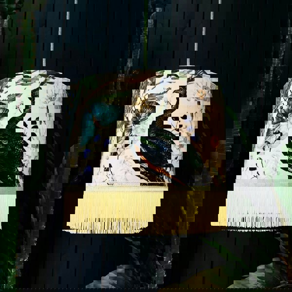 Love Frankie mythical plumes velvet lampshade parchment fringing