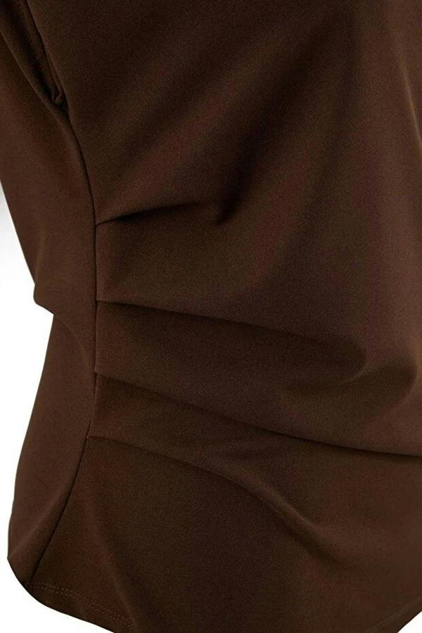 WOVCOR Draped Detail Asymmetrical Collar Knitted Blouse