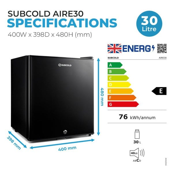 Subcold Aire30 LED Mini Fridge - Black