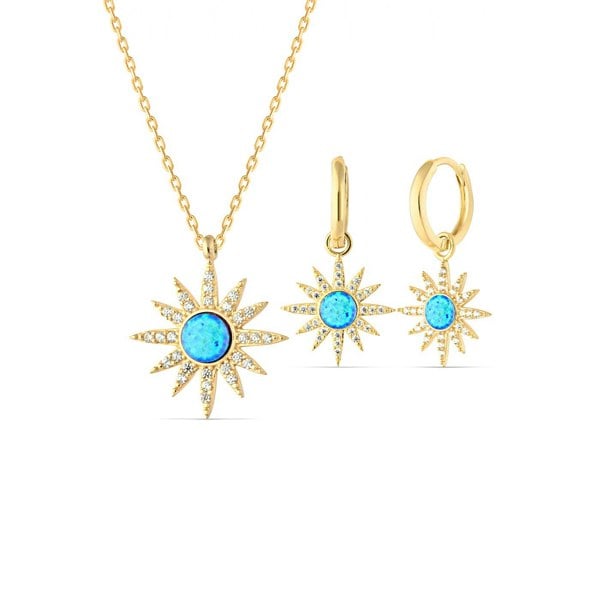 Spero London Blue Opal Sun Sterling Silver Necklace and Earring Set