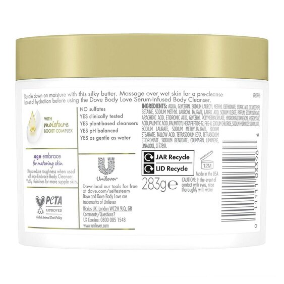 Dove Body Love Age Embrace Pre-Cleanse Shower Butter with Peptide Serum, 3x283ml
