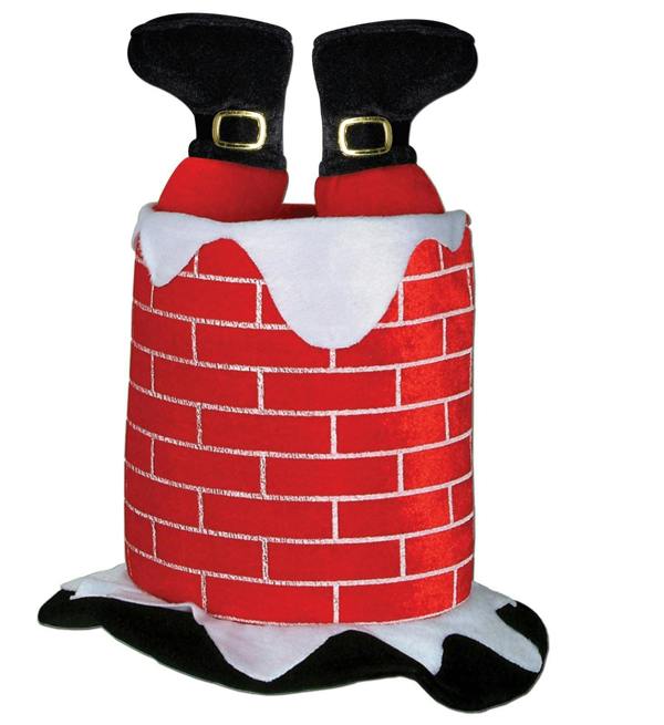 Adult Red Santa Stuck in Chimney Novelty Christmas Hat for Festive Parties and Dress Up image 1