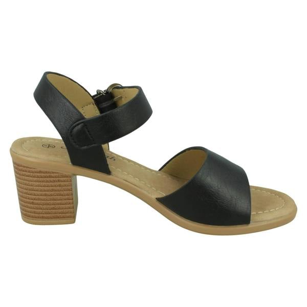 Savannah Ladies Savannah Mid Stack Heel Mule Sandal with Buckle Ankle Strap F12079