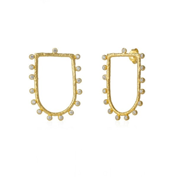 Spero London Sterling Silver Shield Crown Natural Textured Earrings