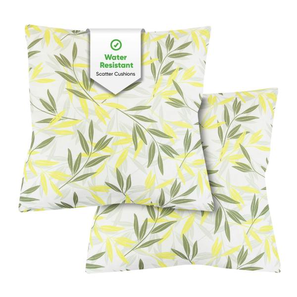 Gardenwize Pair of Outdoor Scatter Cushions - Green/Grey Leaf Design