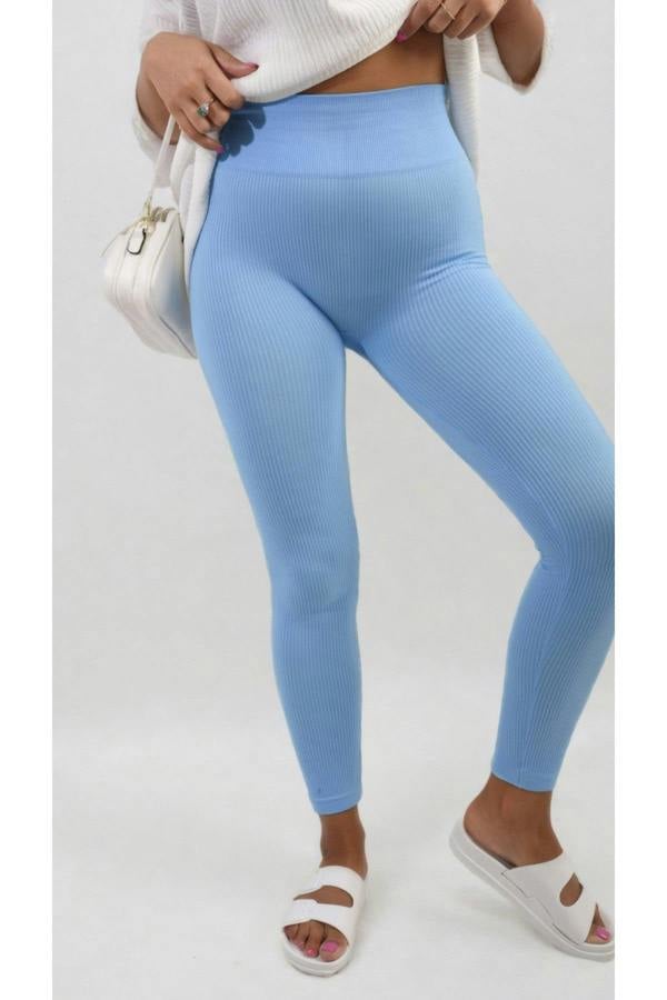 Braylee High Waisted Wide Band Leggings - Light Blue