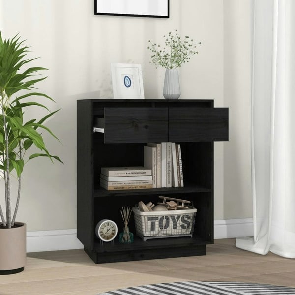 Berkfield Console Cabinet Black 60x34x75 cm Solid Wood Pine