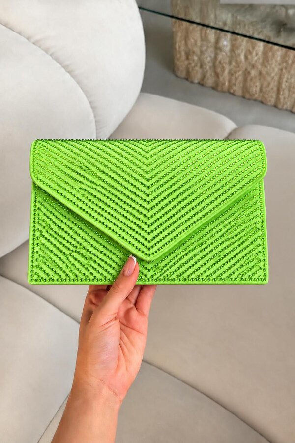 Love Lemonade Crystal Glam Envelope Clutch Bag Lime Green