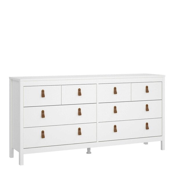 Wyld Haus Wildberry Matt White Wooden Double Dresser 8 Drawers Leather Handles