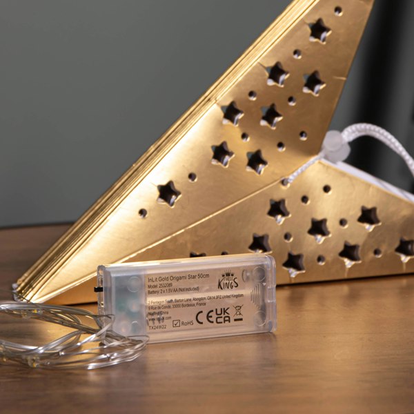 Samuel Alexander 50cm Battery Powered Light up Gold Origami Hanging Christmas Star with LEDs
