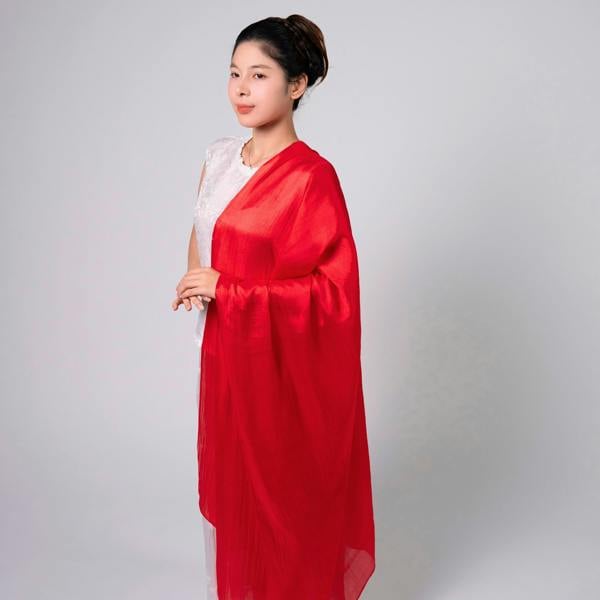Bright Red Silk Scarf – Hand-Dyed Mulberry Silk, Christmas Gift & Wedding Wrap