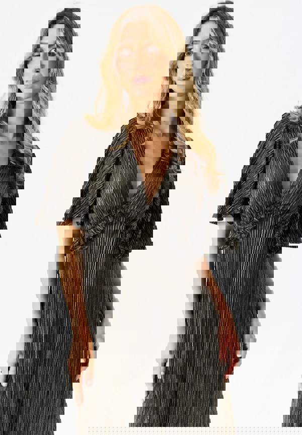 Gini London Black Metallic Plisse Maxi Dress