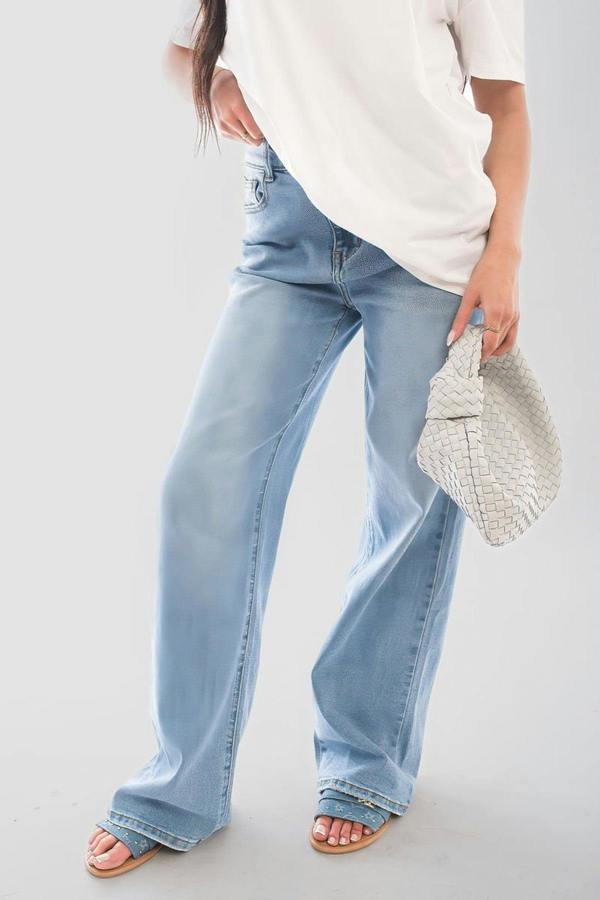 Chana Back Statement Distressed Straight Leg Jeans - Denim