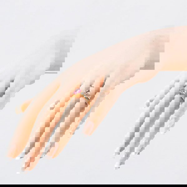 T. H. Baker 9ct Yellow Gold Oval Cut Red Cubic Zirconia Three Stone Ring RBE045R