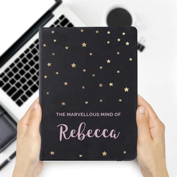 Personalised Starry Hardback Notebook - product in use