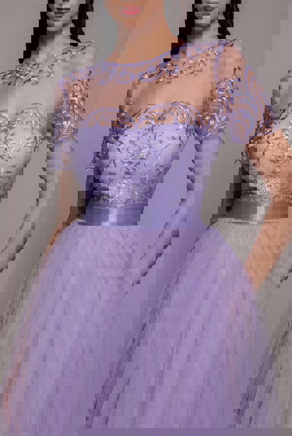 Embroidered Mesh Maxi Dress - Lilac DR3584