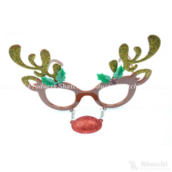 Brown Reindeer Nose Christmas Party Glasses with Glitter Plastic Costume Props image 6