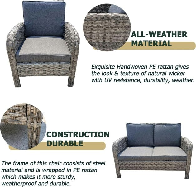 Furniture One 6 Piece Rattan Garden Furniture Outdoor Wicker Dining Table Set with Tempered Glass Top Table