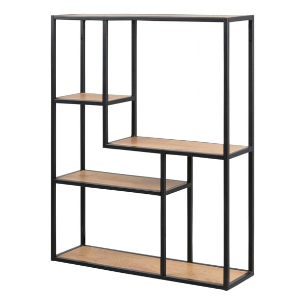 Furniture To Go Seaford Black Metal Wide Wall Shelf with 3 Additional Oak Shelves