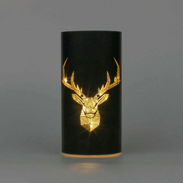 22cm Christmas LED Glass Vase Decoration with Stags Head Design, Warm White Lights, Black Finish image 1