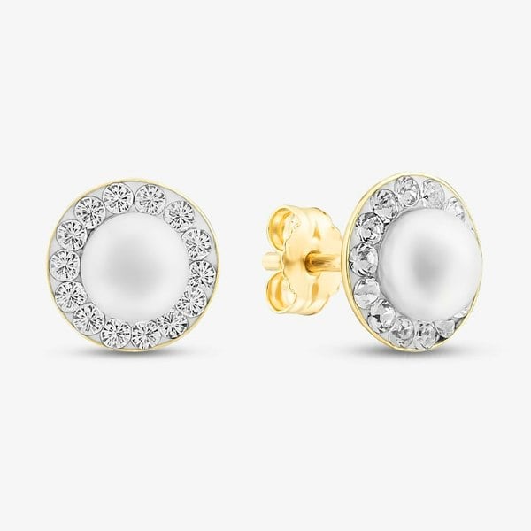 T. H. Baker 9ct Yellow Gold Cultured Pearl Crystal Stud Earrings 1.58.7559