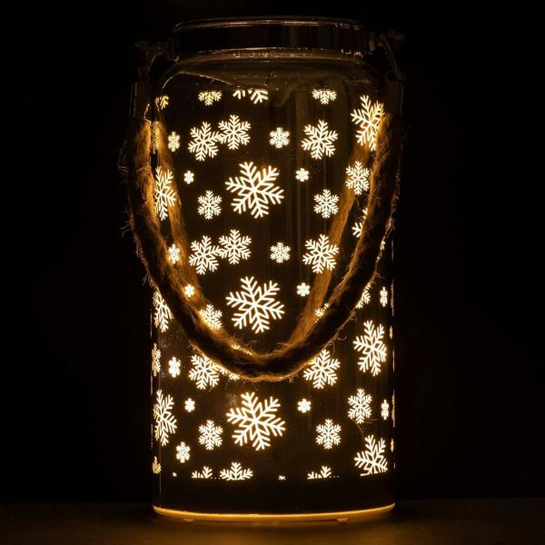 2cm Christmas Snowflakes Design Silver Jar Table Lantern with Warm White LED Lights image 7