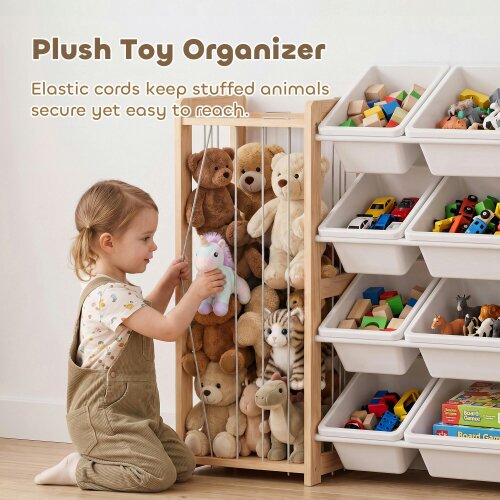 AIYAPLAY Wooden Toy Storage Unit with Stuffed Animal Storage, Bookshelf