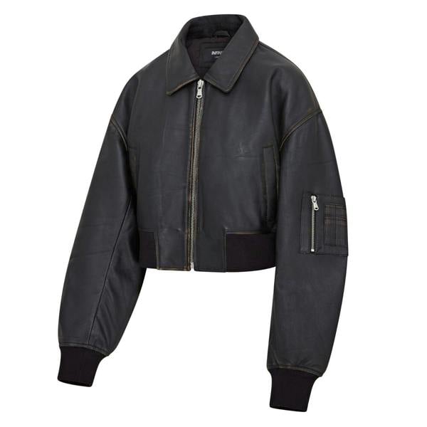 Infinity Leather Womens Oversized Leather MA-1 Bomber Jacket - Bozeman