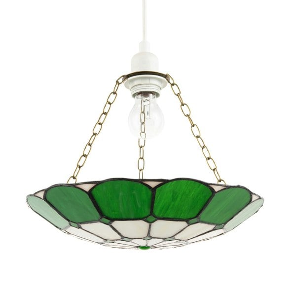 Dark Emerald Green and Opal White Tiffany Glass Pendant Lighting Shade Image 1