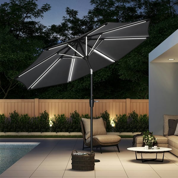Living and Home 2 Person Patio Garden Dining Set with Solar LED Umbrella