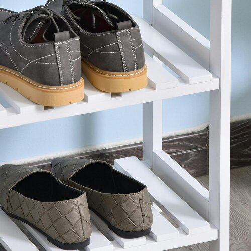Wyld Haus Vafino Wooden White 3 Tier Slatted Shoe Rack With Slatted Shelves