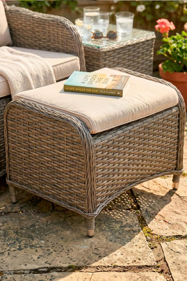 Dellonda Chester Rattan Wicker Outdoor Recliner Seat & Coffee Table Set, Brown - DG68