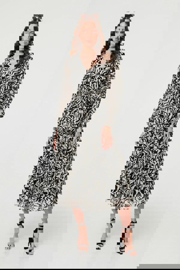 Black | Printed Layered Long Sleeve Maxi Dress
