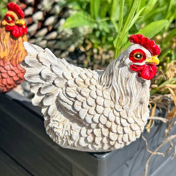 Farmwood Pair of Pot Topping Chicken Garden Ornaments
