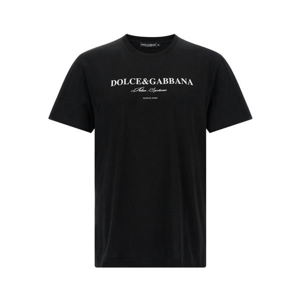 Dolce & Gabbana Flocked Logo Italian Sportswear T-Shirt   in  Black