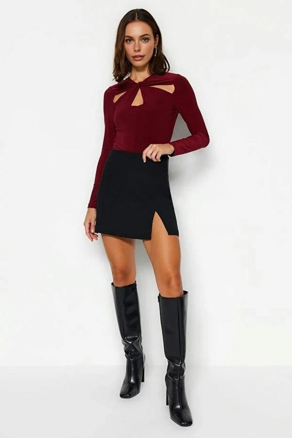 WOVCOR Knit Bodysuit with Cut-Out and Gathered Details