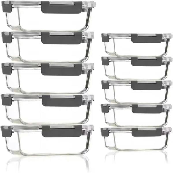 Dyzi 10 Pack Glass Food Storage Containers Airtight Locking Lids 7.05L Set