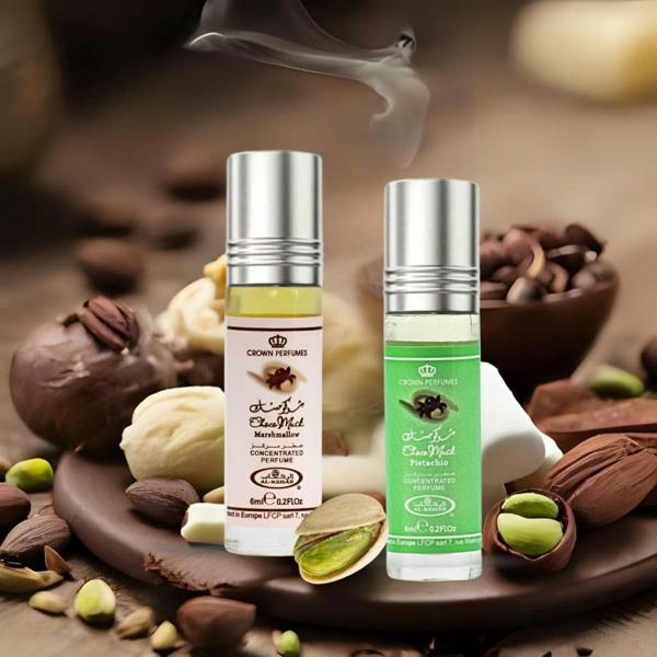Al Rehab Choco Musk Marshmallow 6ml Roll-On Oil with chocolate props