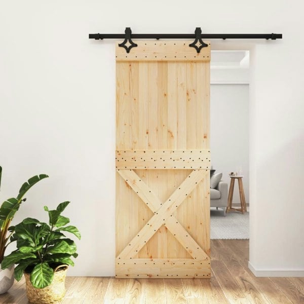 Berkfield Sliding Door with Hardware Set 85x210 cm Solid Wood Pine