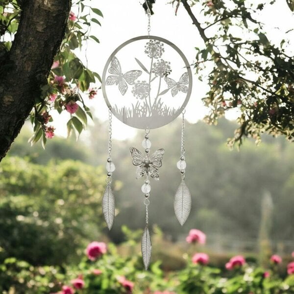 EDH Door Hardware Butterfly Stainless Steel Hanging Dreamcatcher – 59cm x 18cm | Elegant Wind Spinner for Indoor & Outdoor Use